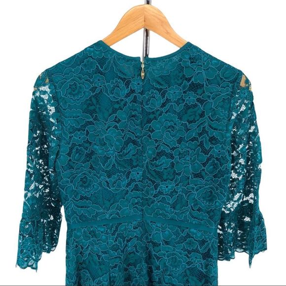 Draper James Lace Bell-Sleeve Cocktail Dress in Deep Teal Lace size 2 - Picture 6 of 13